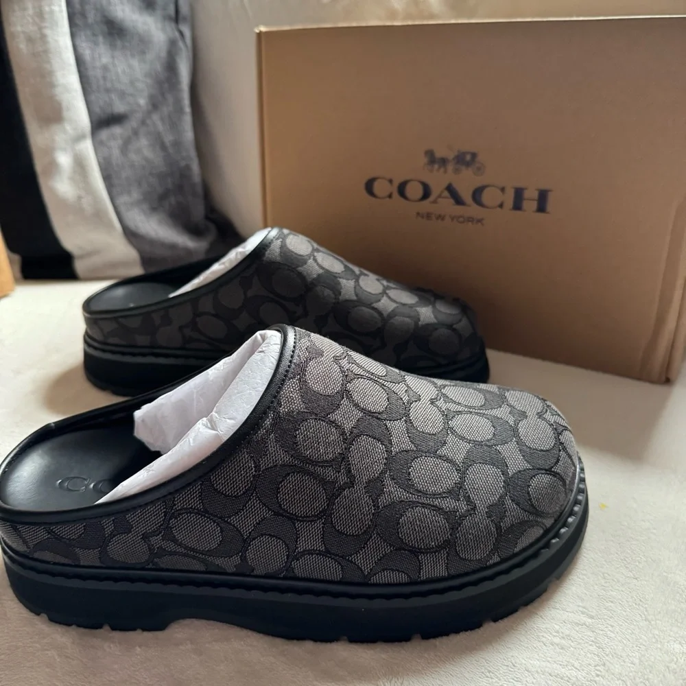 COACH Signature Jacquard Slip-On Sport Clogs in Charcoal